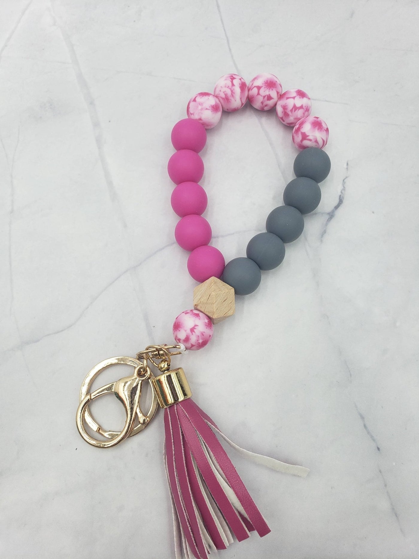 Wristlet Bangle Keyring Silicone Beaded: - JRose#