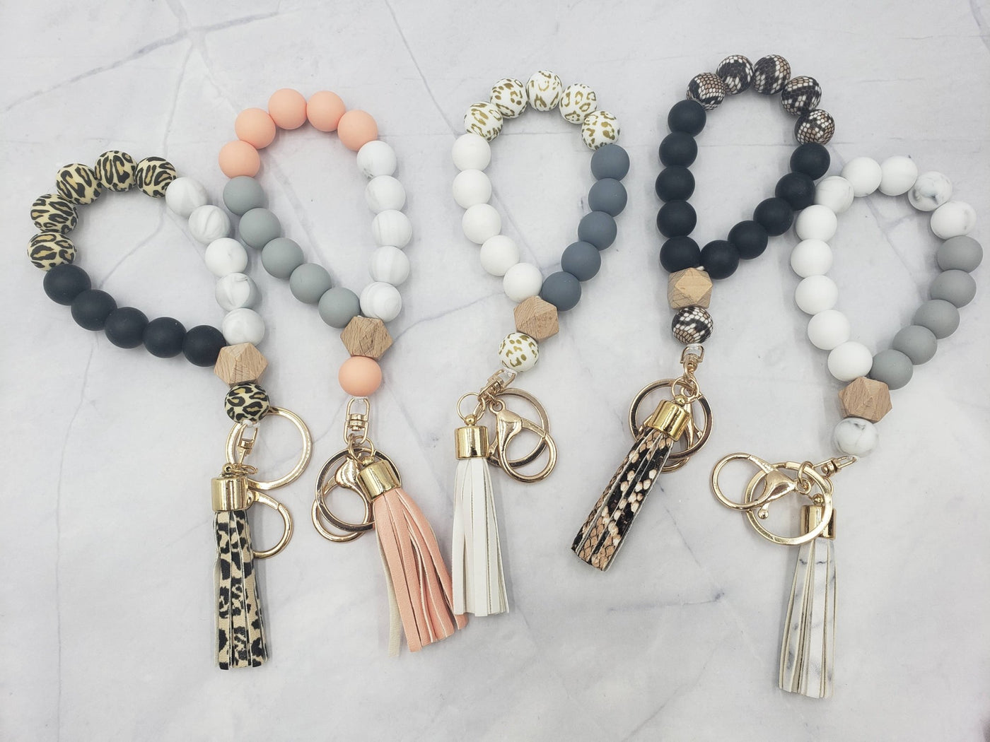 Wristlet Bangle Keyring Silicone Beaded: - JRose#
