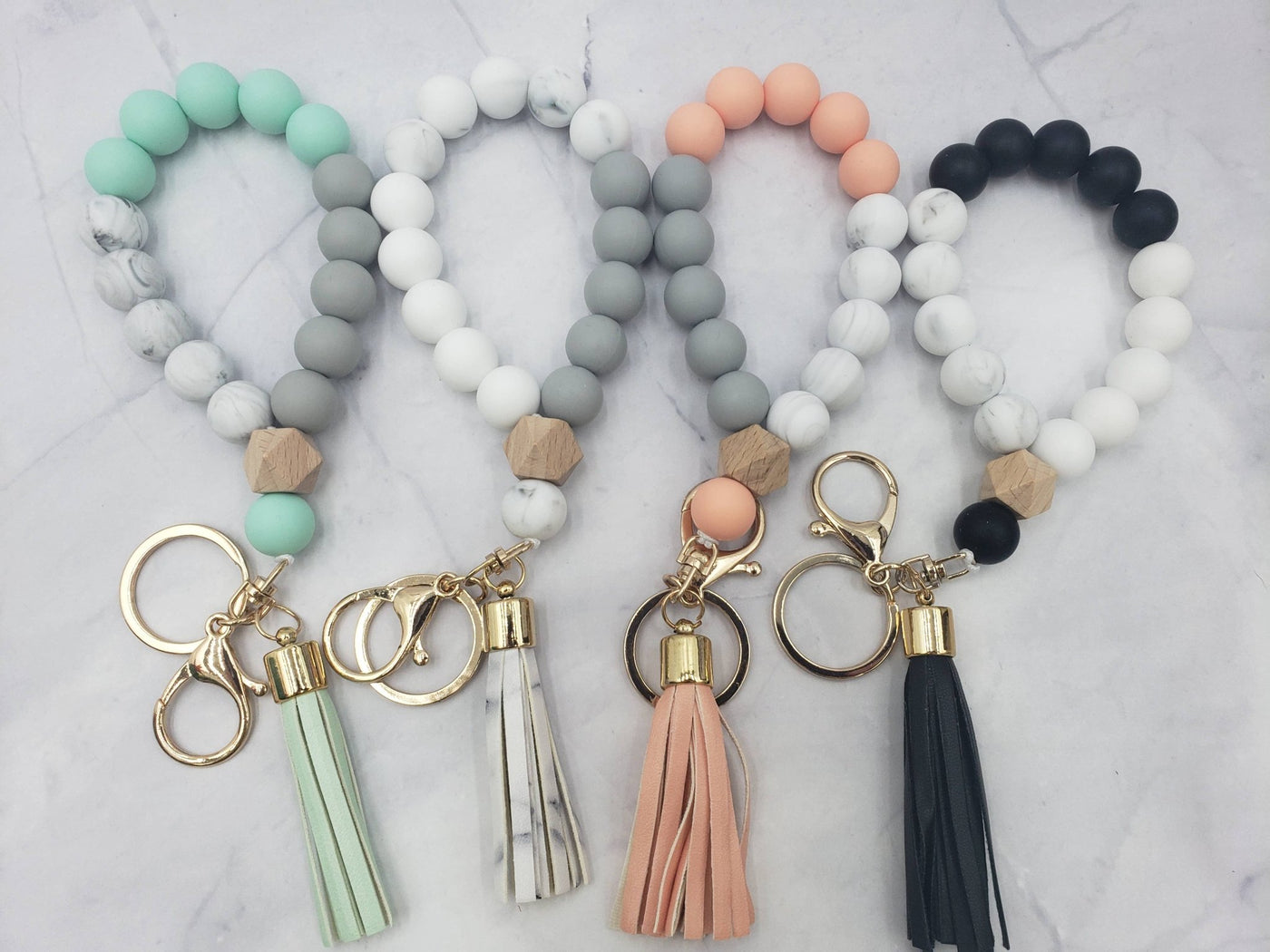 Wristlet Bangle Keyring Silicone Beaded: - JRose#