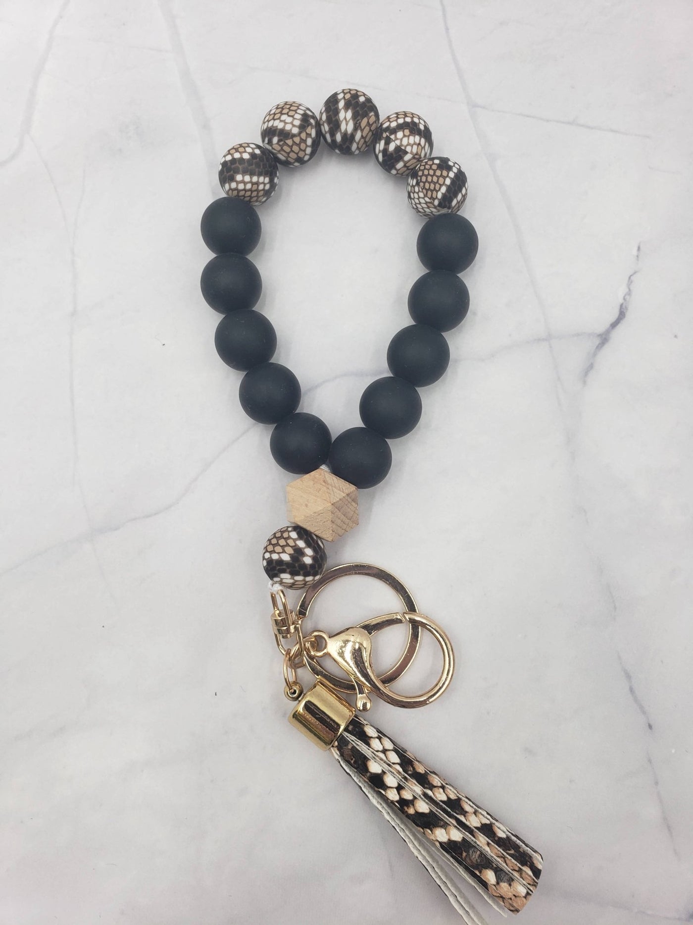 Wristlet Bangle Keyring Silicone Beaded: Gold - JRose#