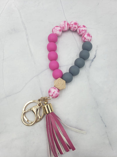 Wristlet Bangle Keyring Silicone Beaded: Gold - JRose#