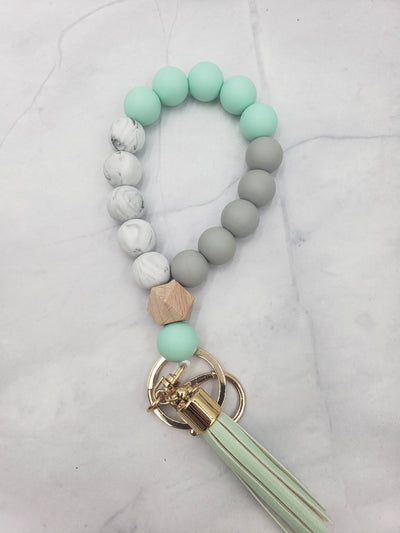 Wristlet Bangle Keyring Silicone Beaded: Gold - JRose#