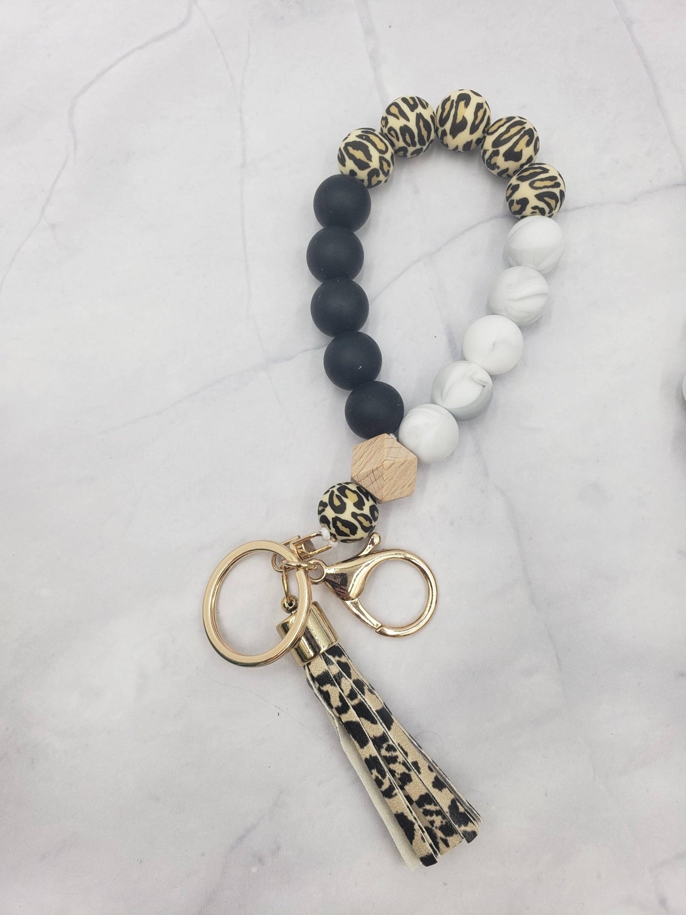 Wristlet Bangle Keyring Silicone Beaded: Gold - JRose#
