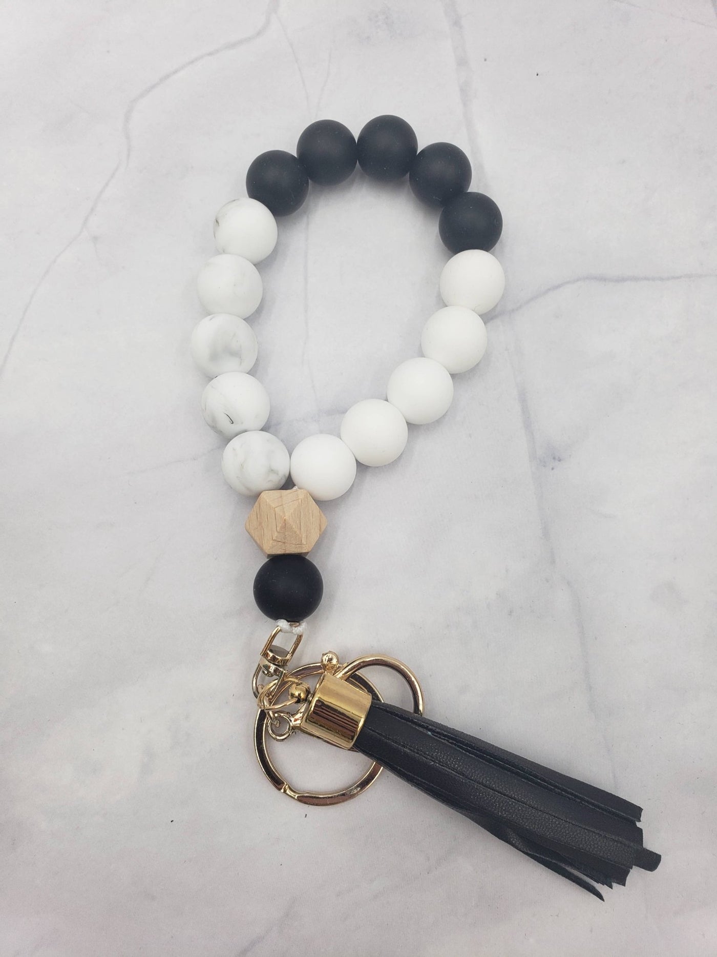 Wristlet Bangle Keyring Silicone Beaded: Gold - JRose#