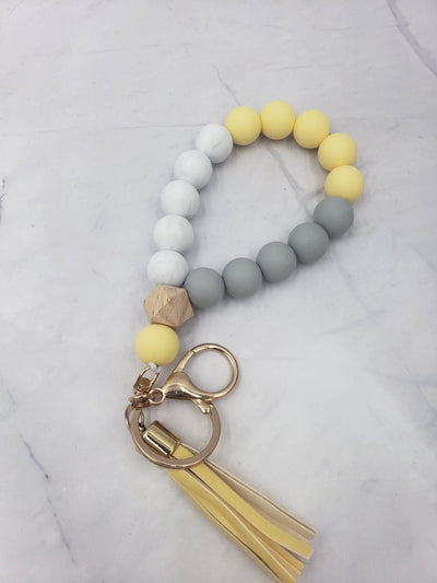 Wristlet Bangle Keyring Silicone Beaded: Gold - JRose#